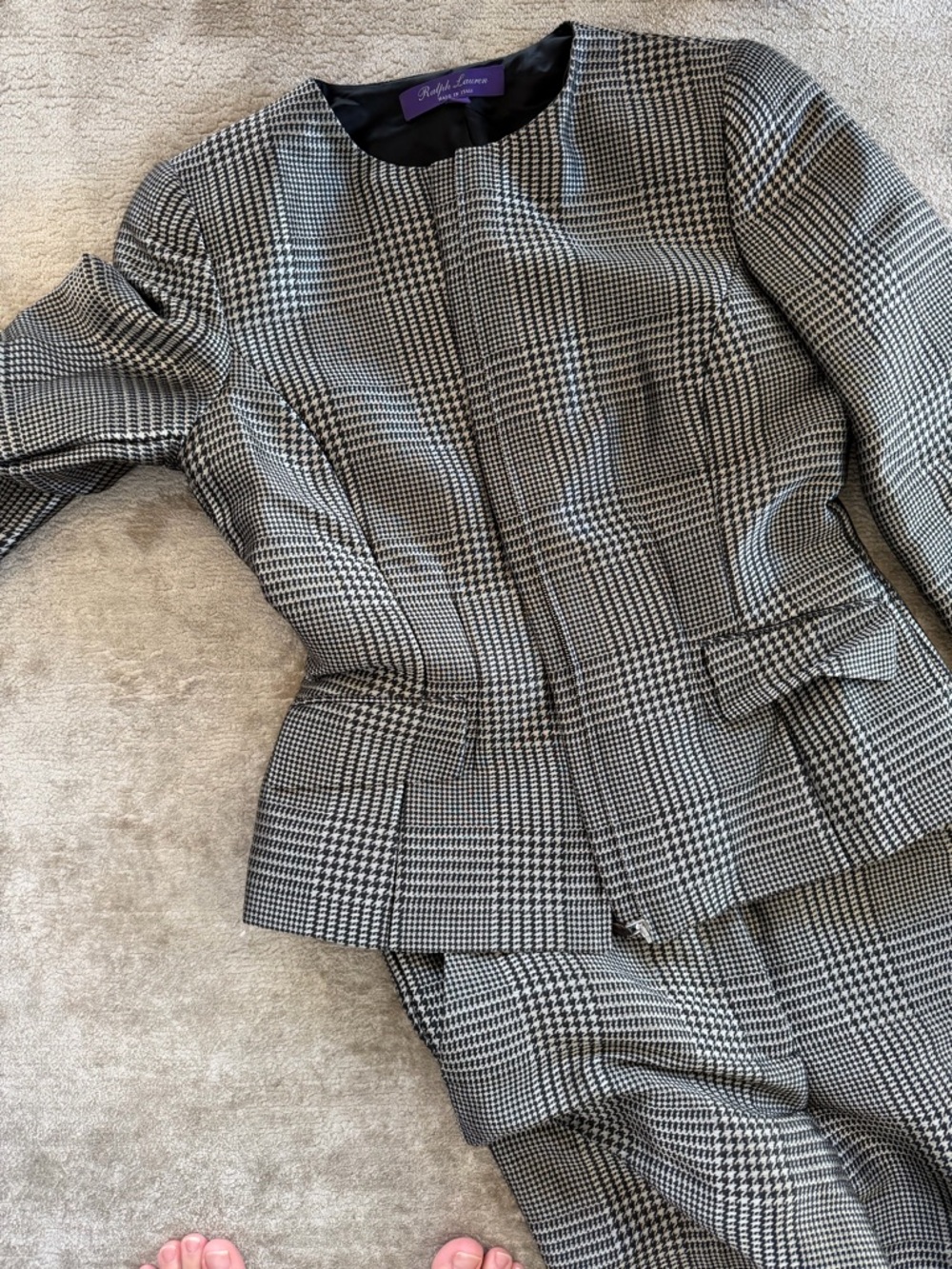Ralph Lauren Black & White Glen Plaid Peplum Jacket
